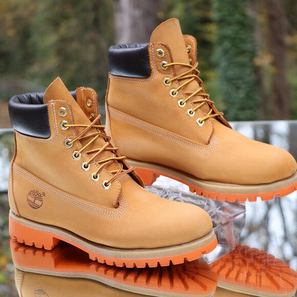 Timberland 6 Inch Premium Wheat Orange Boots - Picture 8 of 15